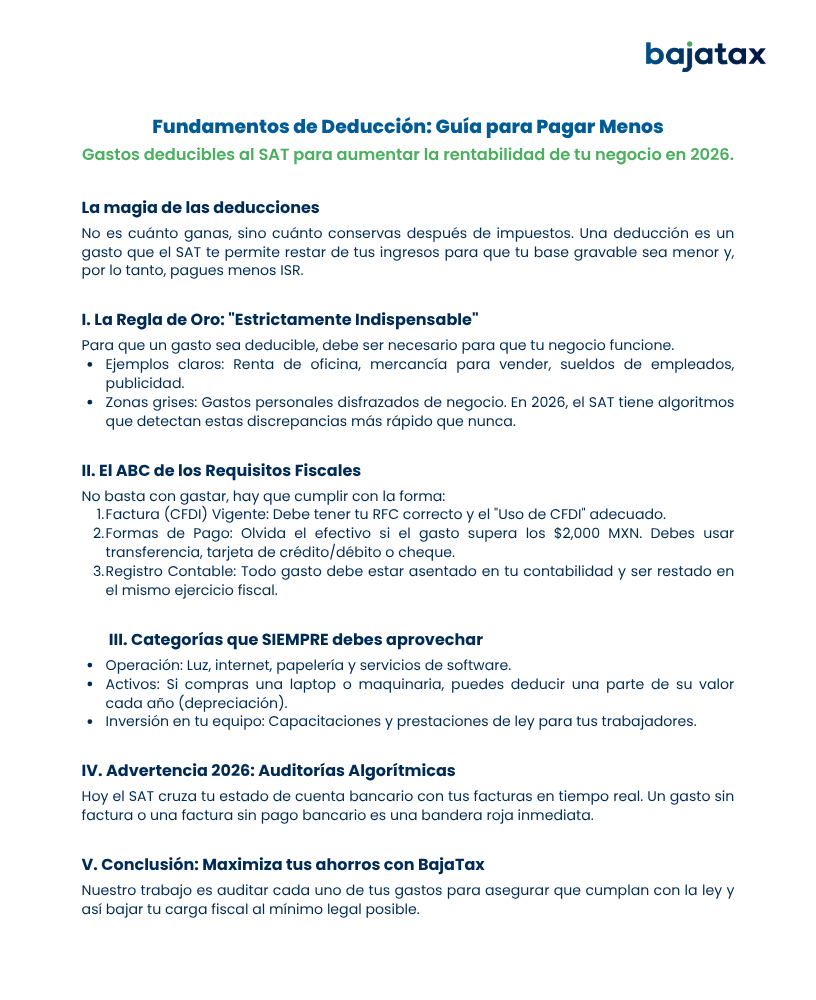 Portada de la Guía de Fundamentos de Deducción Fiscal - Baja Tax